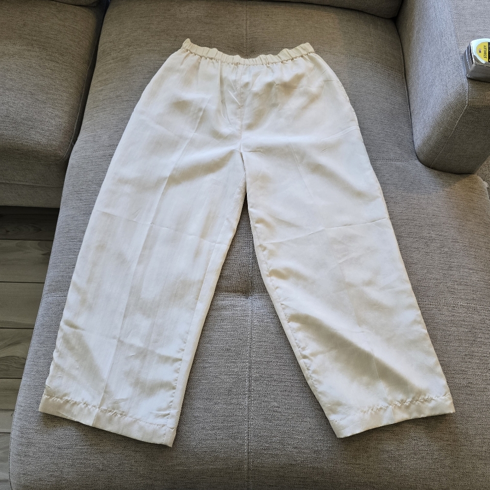 Vintage Pierre Cardin EUC Elegant Lined Ivory Wide-Leg 100% Silk Pants Sz Sm. - Picture 2 of 7